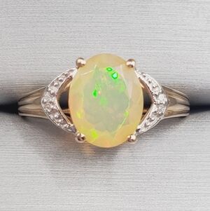 Genuine Opal & Diamond Accent Ring - 10k Solid Yellow Gold